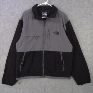 The North Face Jacket Mens Large Black Gray Denali Fleece Full Zip Pockets Logo
